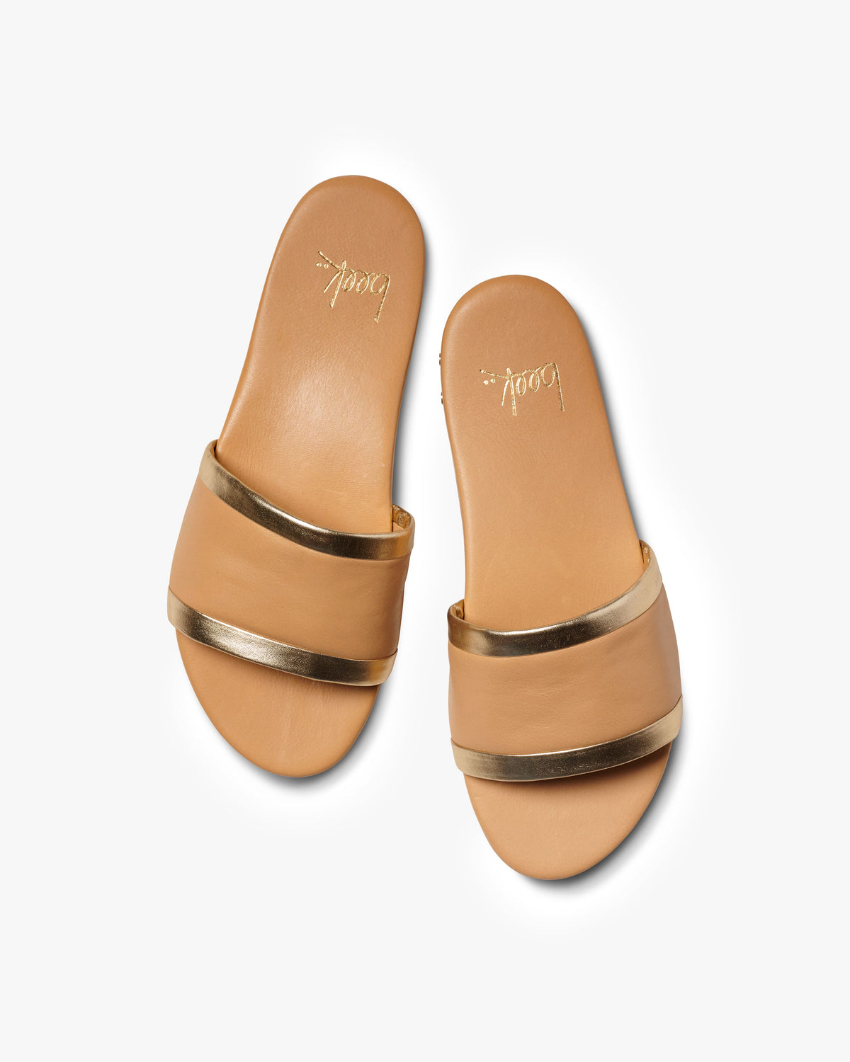 Shorebird leather slide sandals in beach/gold - product top shot
