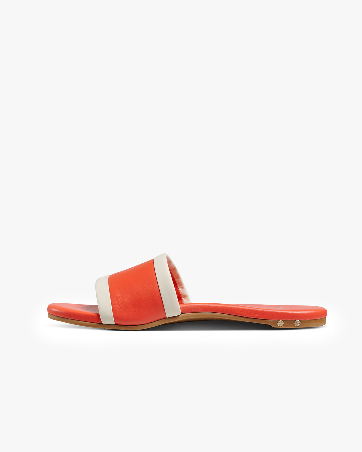 Shorebird leather slide sandals in tomato/vanilla - product side shot