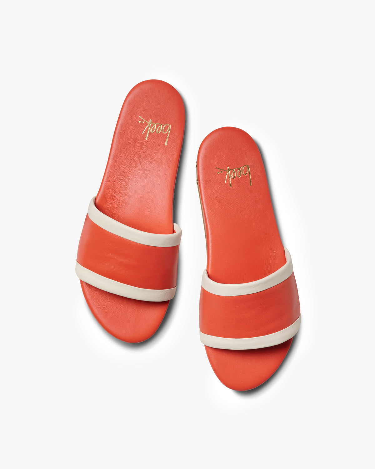 Shorebird leather slide sandals in tomato/vanilla - product top shot