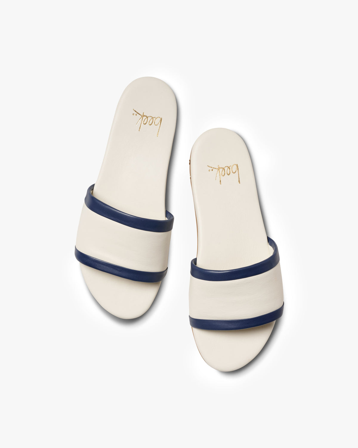 Shorebird leather slide sandal in vanilla/navy - product top shot