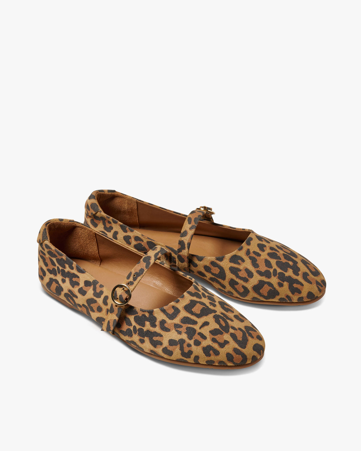 Snipe suede mary jane ballet shoes in leopard - product angle shot