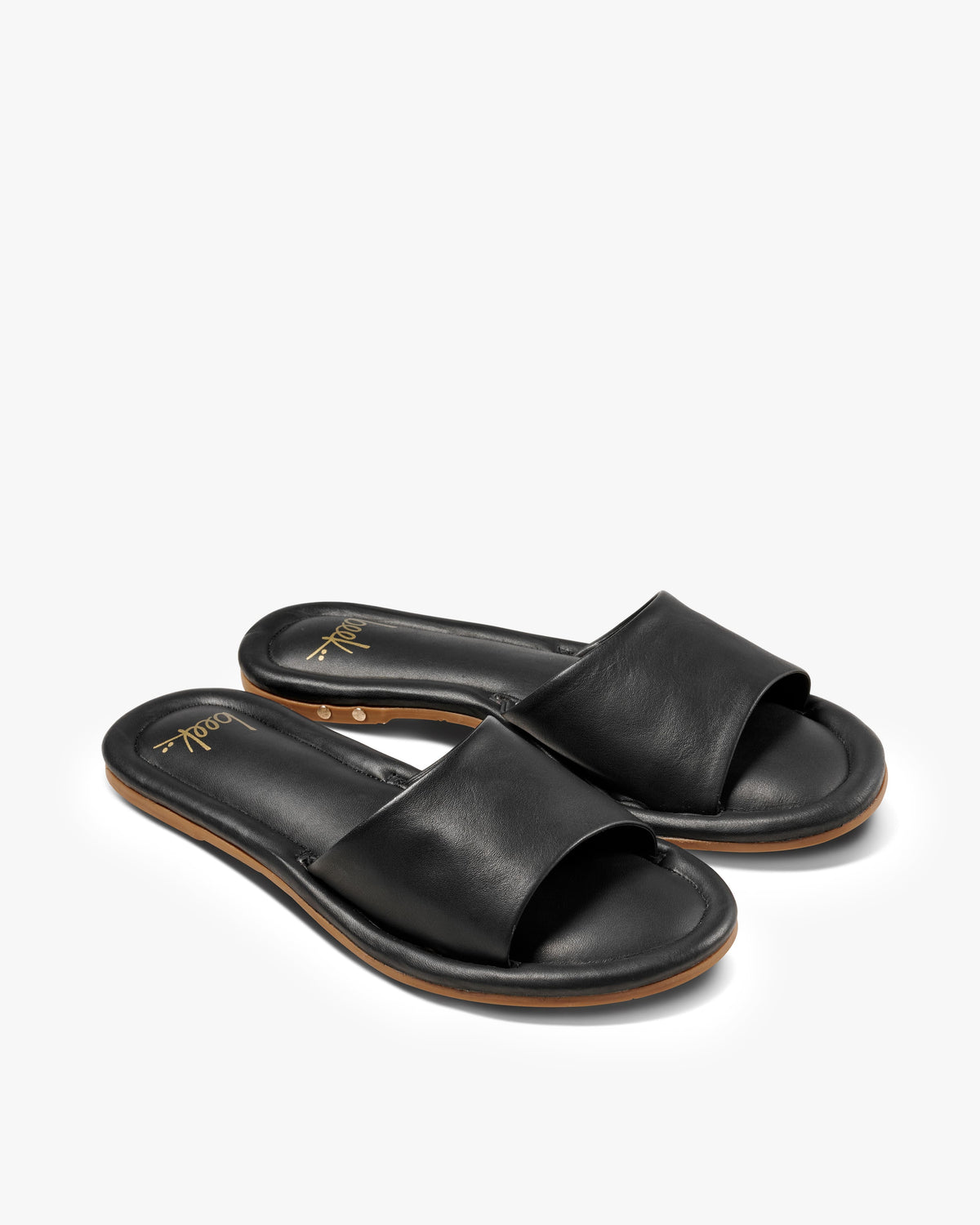 Songlark leather slide sandal in black - product angle shot