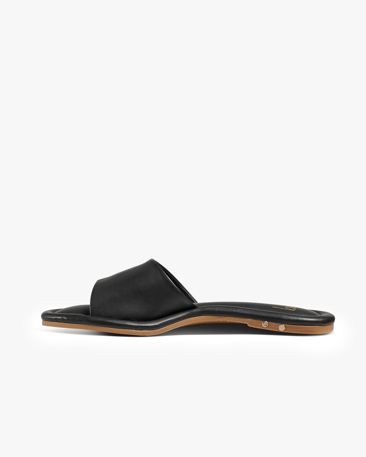Songlark leather slide sandal in black - product side shot