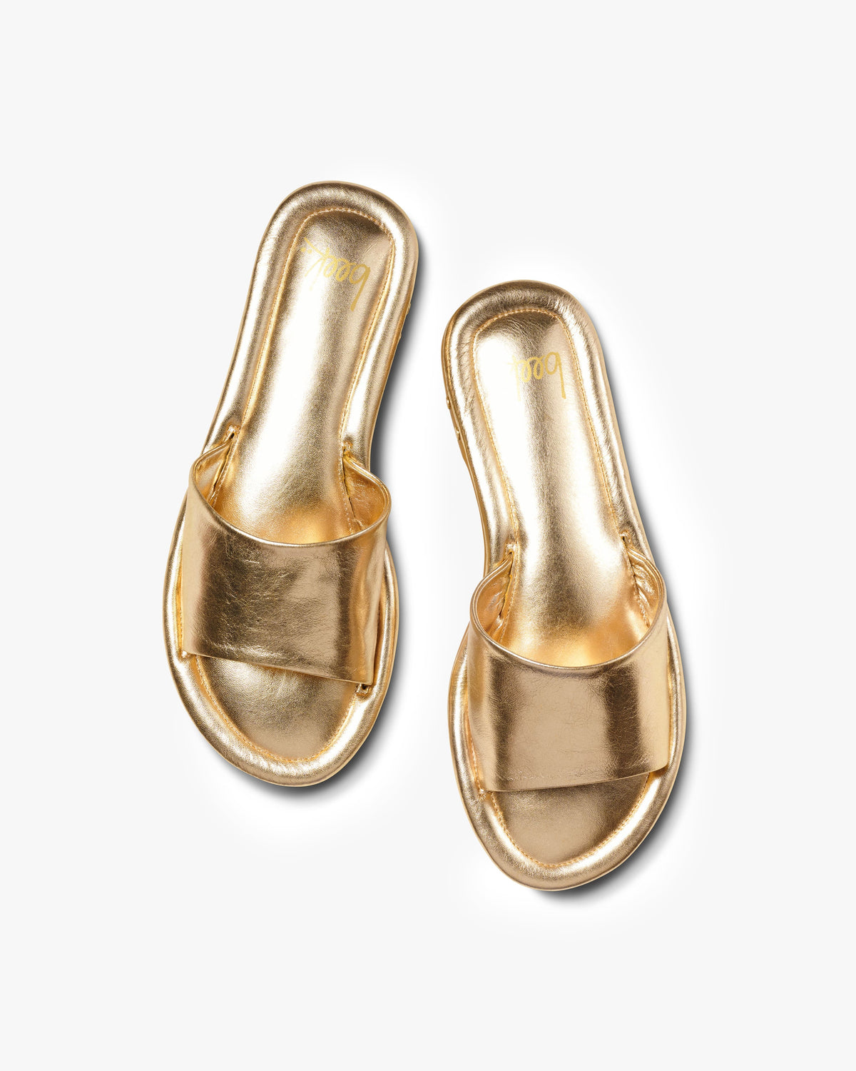 Songlark leather slide sandal in gold - product top shot