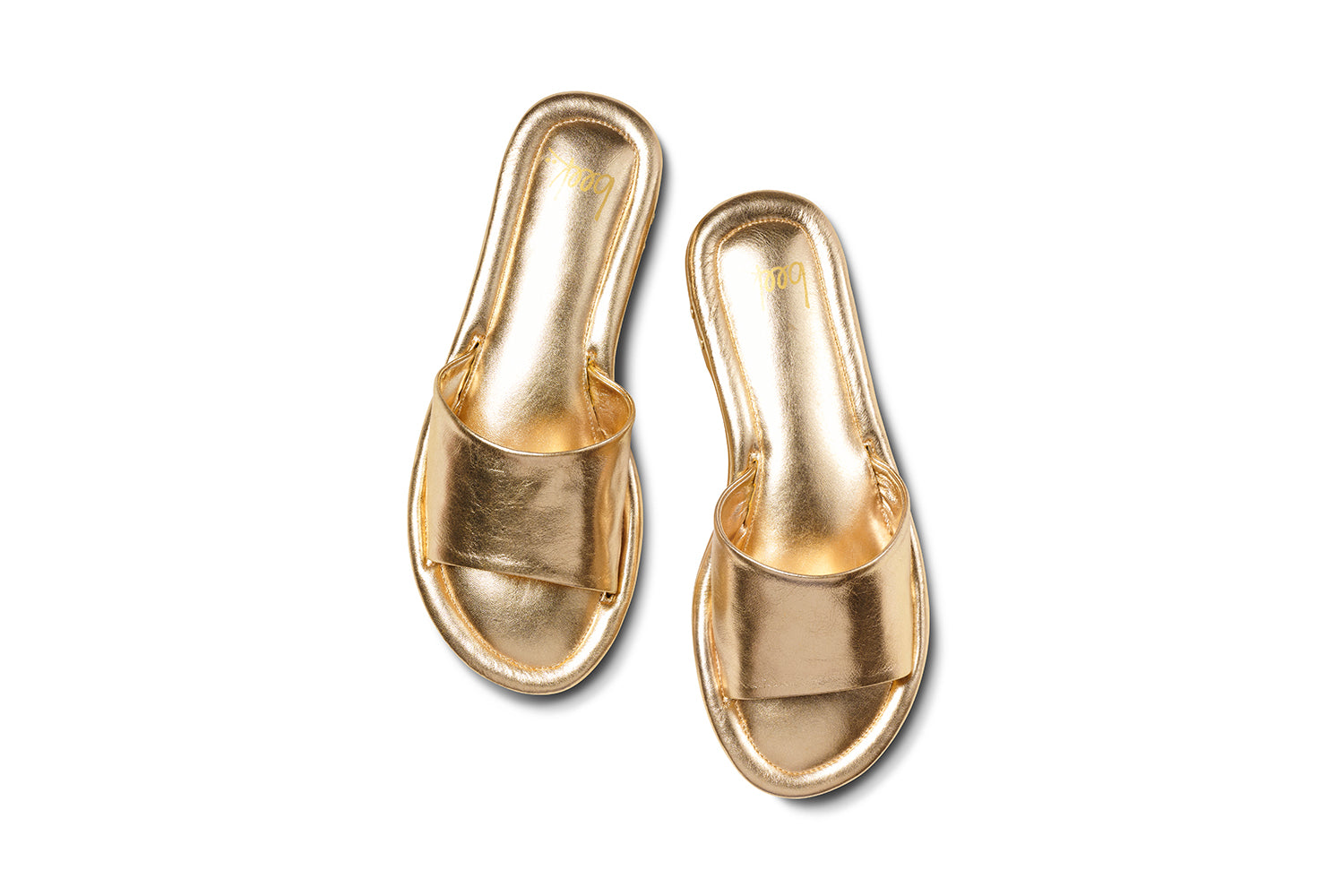 Songlark leather slide sandal in gold - product top shot