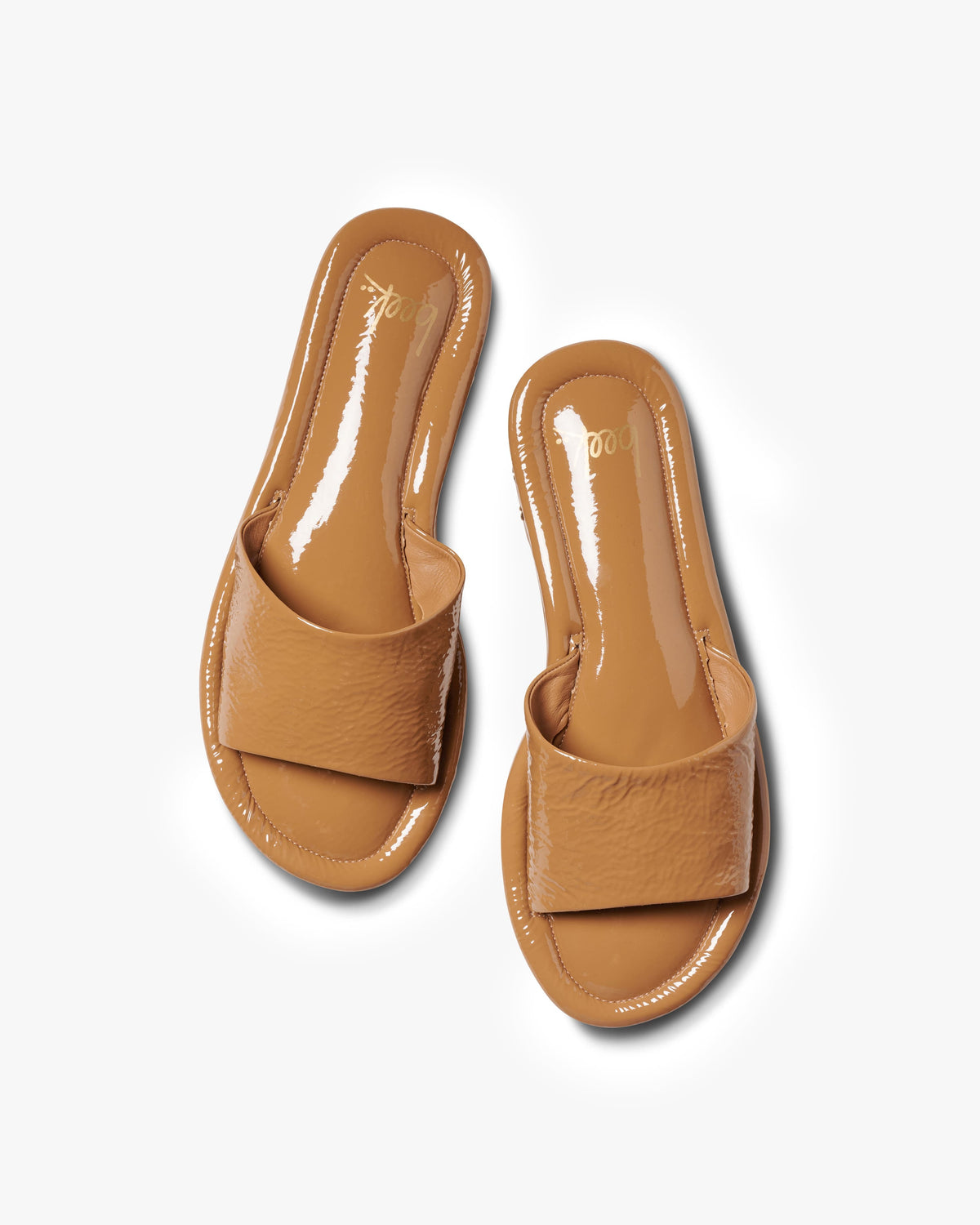 Songlark patent leather slide sandal in latte - product top shot