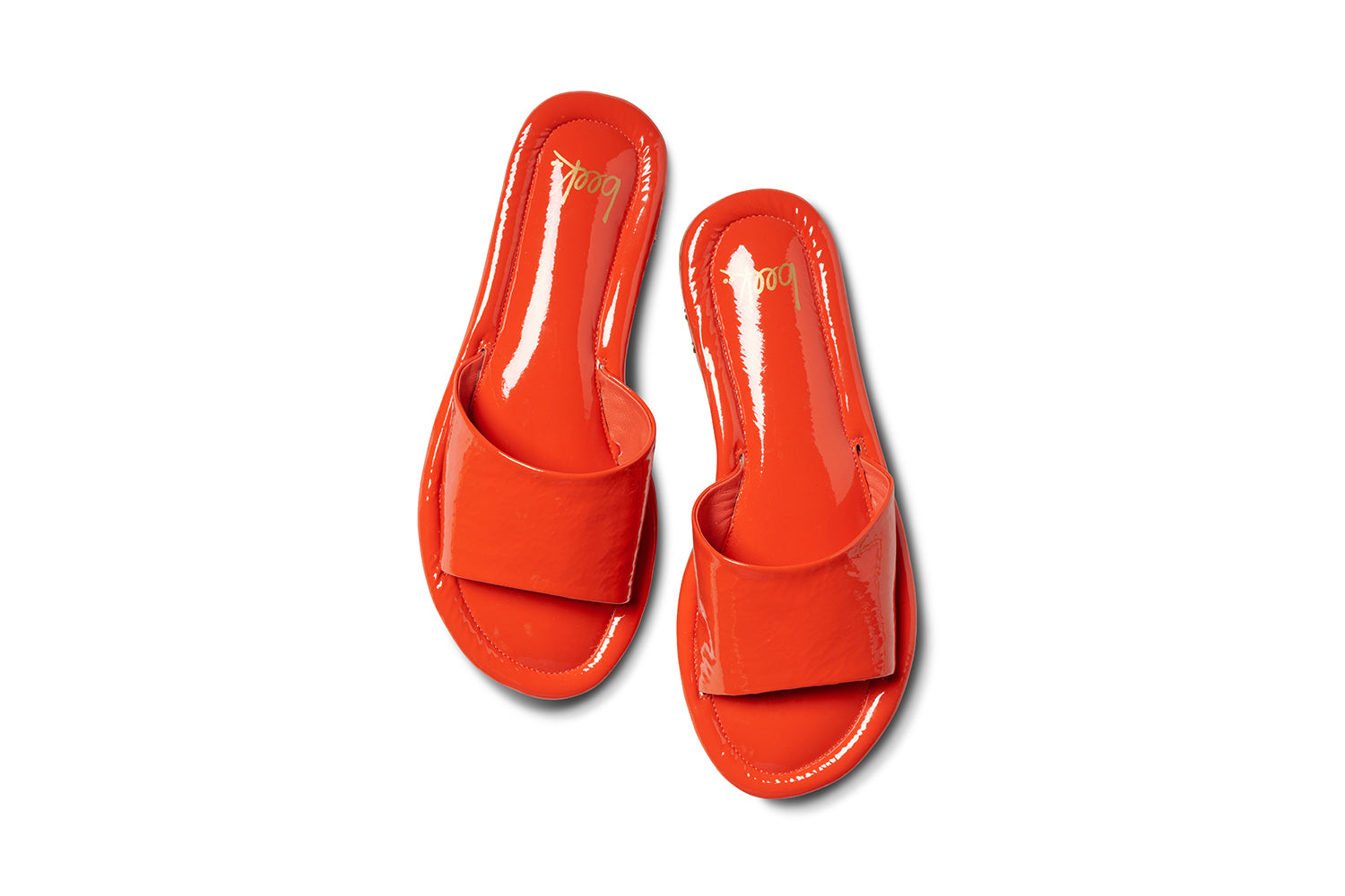 Songlark patent leather slide sandal in tomato - product top shot