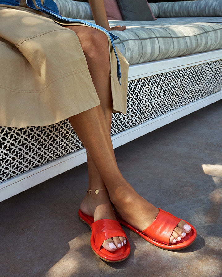 Songlark Leather Slide Sandal - Tomato | beek