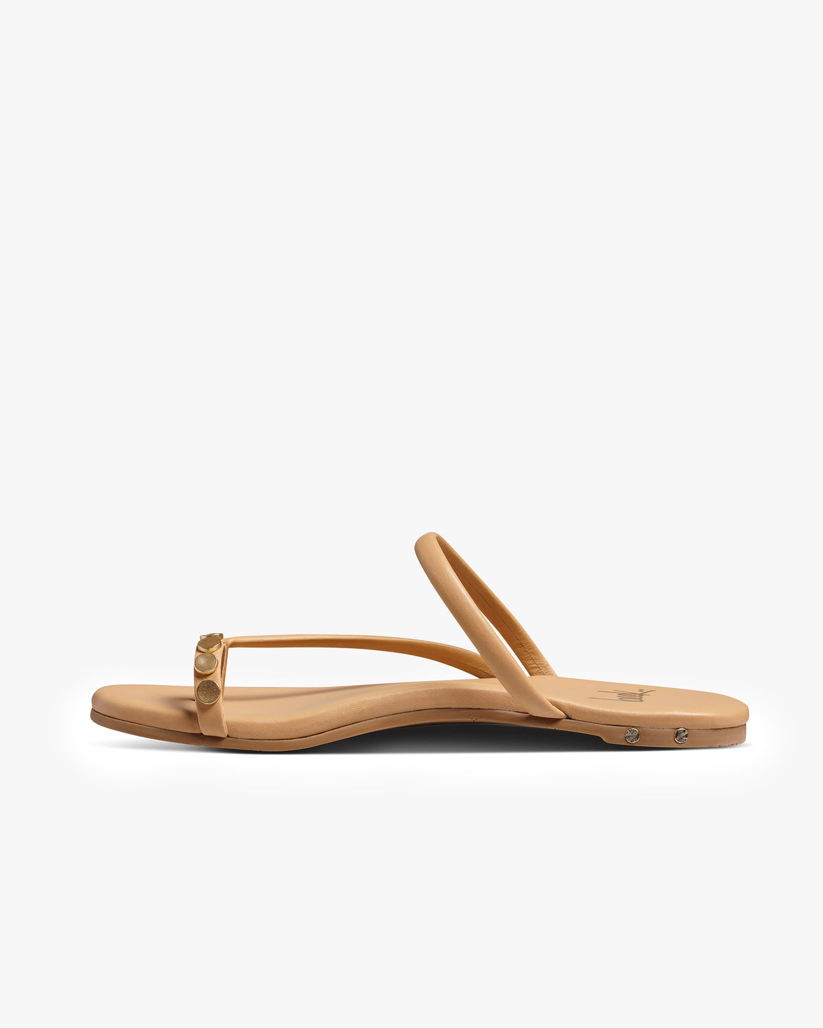 Starbird leather studded toe-ring sandal in beach - product side shot