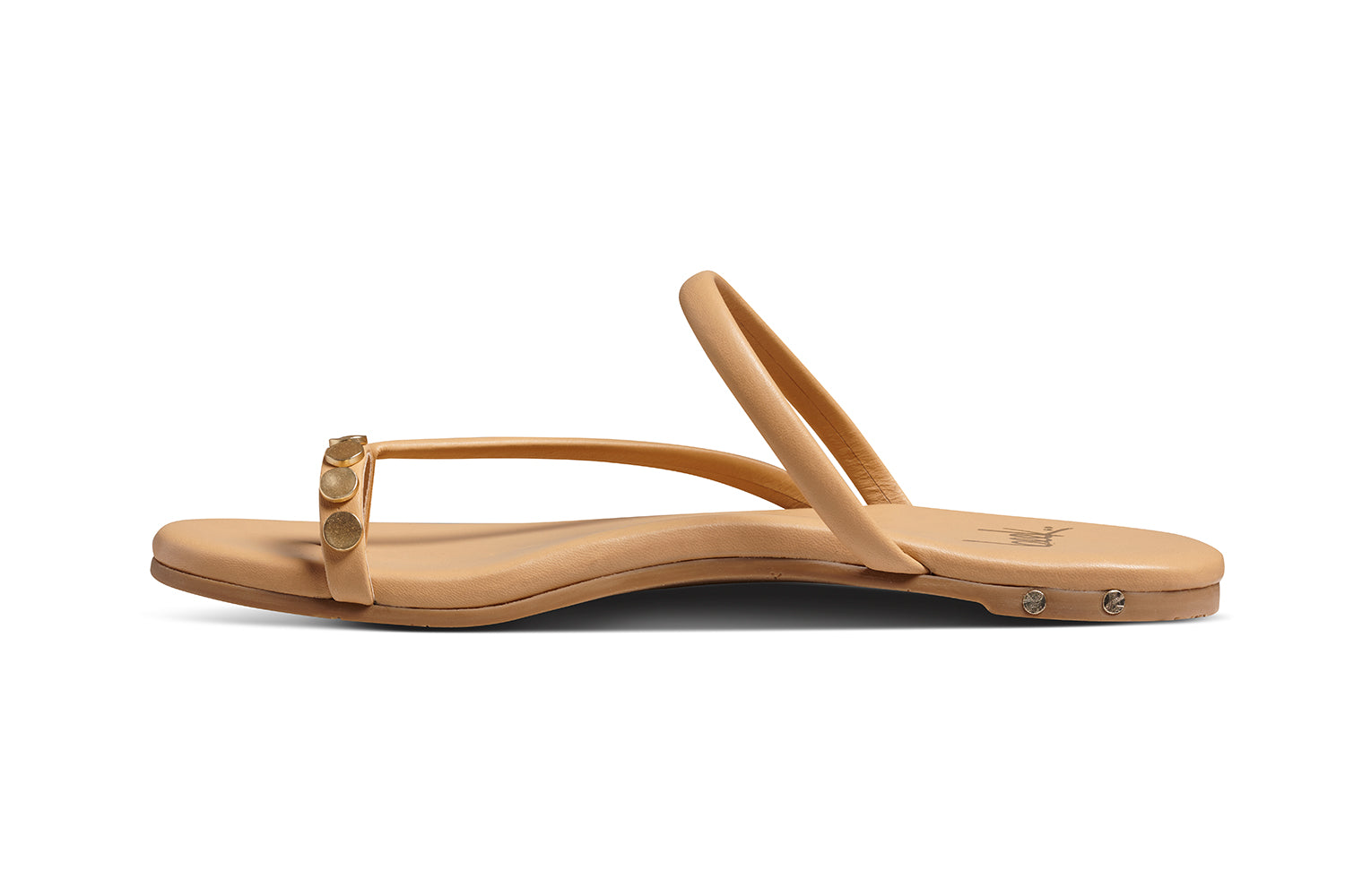 Starbird leather studded toe-ring sandal in beach - product side shot