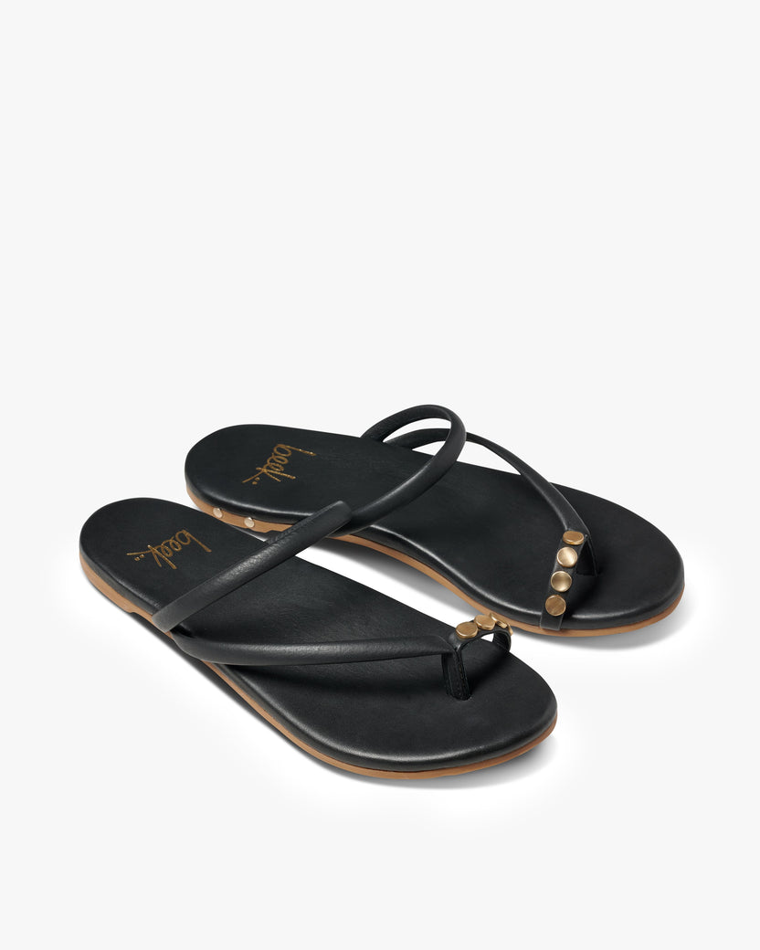 Starbird leather studded toe-ring sandal in black - product angle shot