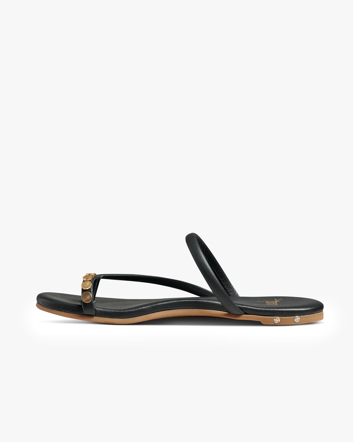 Starbird leather studded toe-ring sandal in black - product side shot