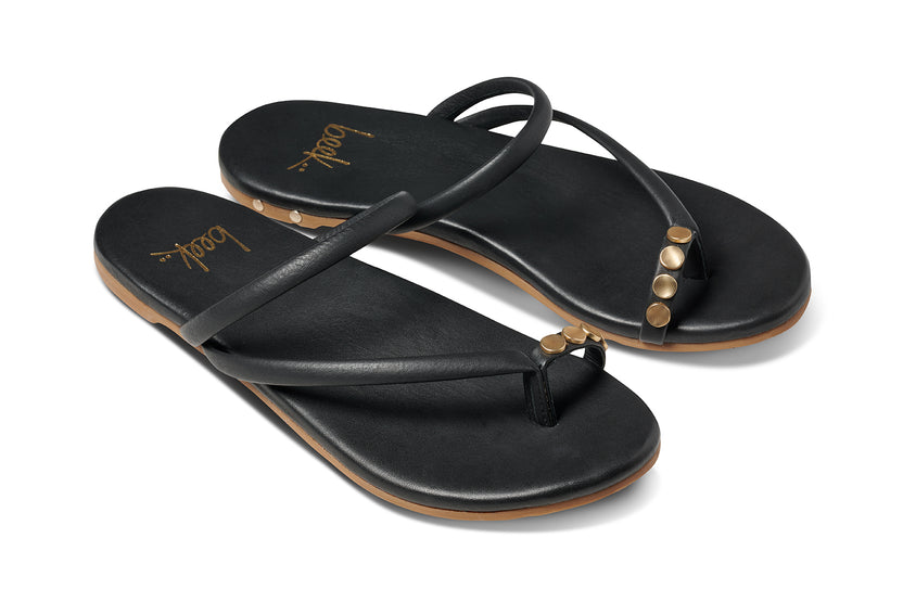 Starbird leather studded toe-ring sandal in black - product angle shot