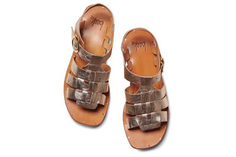 Starfisher leather fisherman sandal in gold/honey - top shot