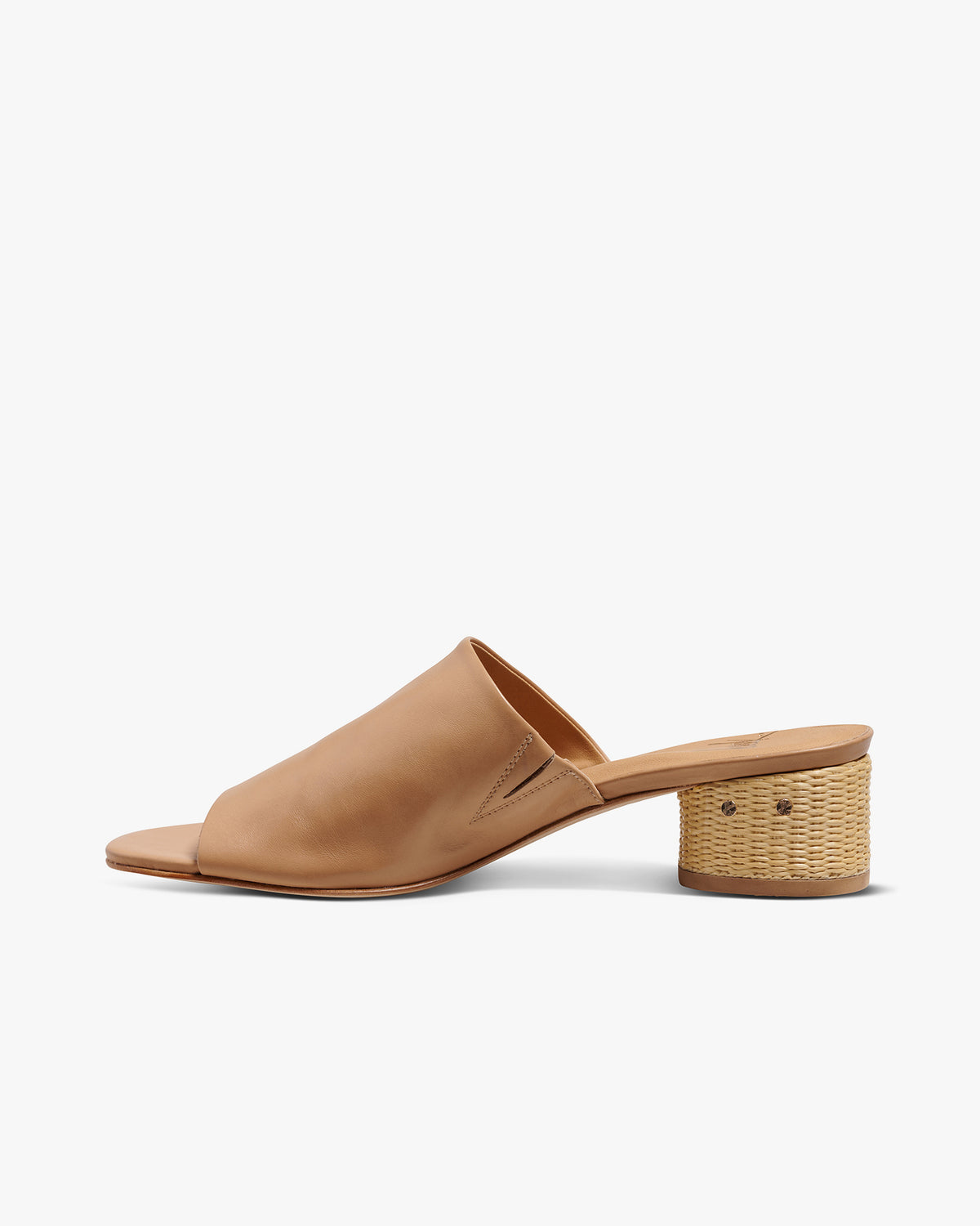 Stilt leather and raffia heeled sandal in beach - product side shot