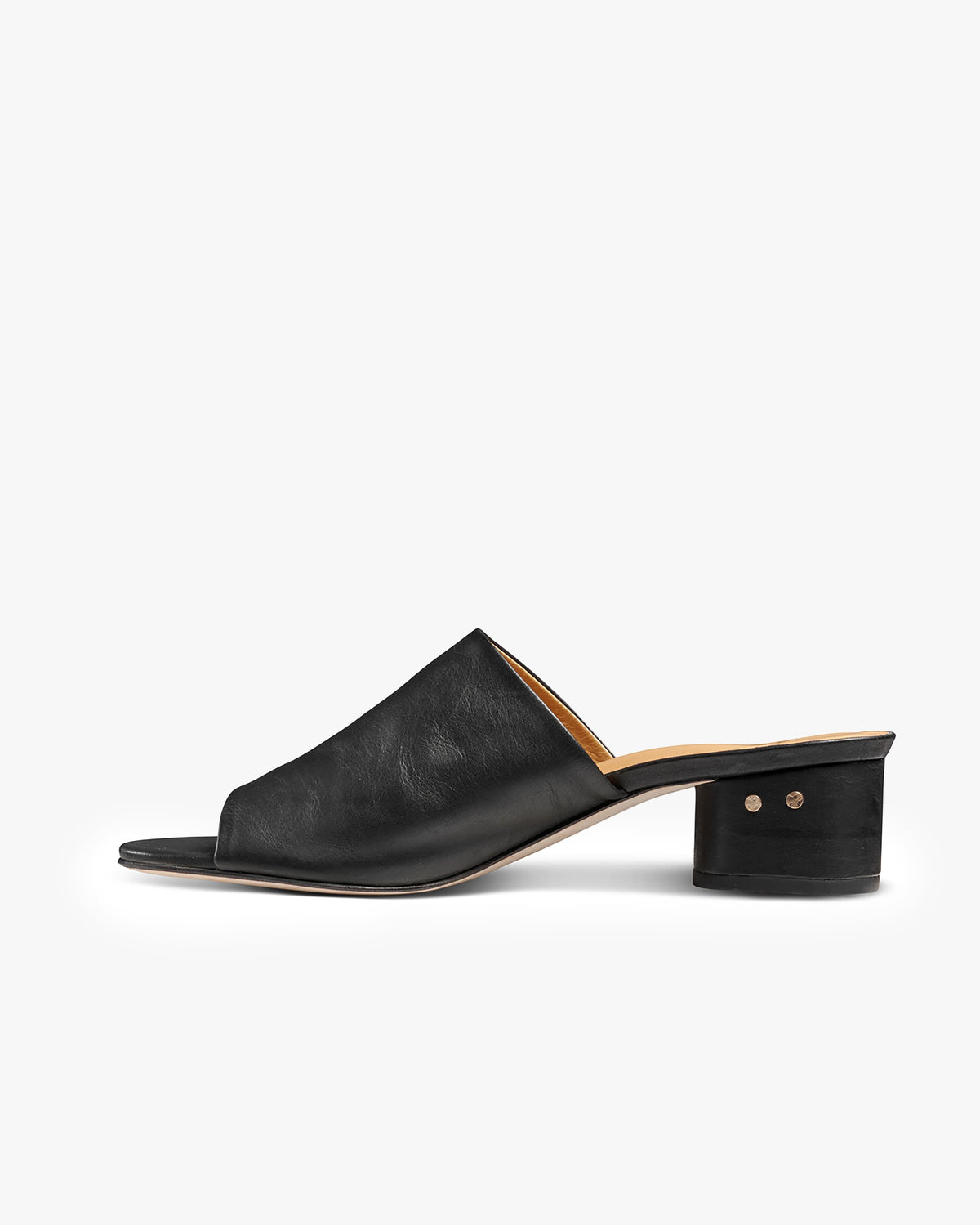 Stilt leather heeled sandal in black - product angle shot