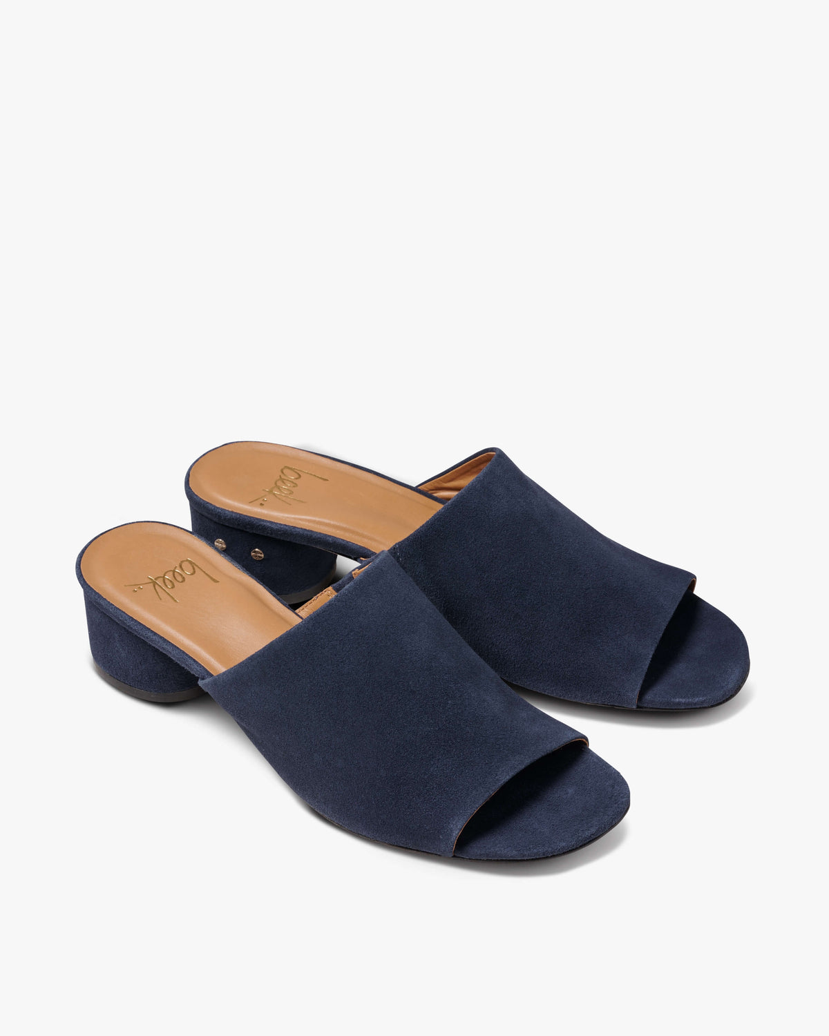 Stilt suede heeled sandals in navy - product angle shot