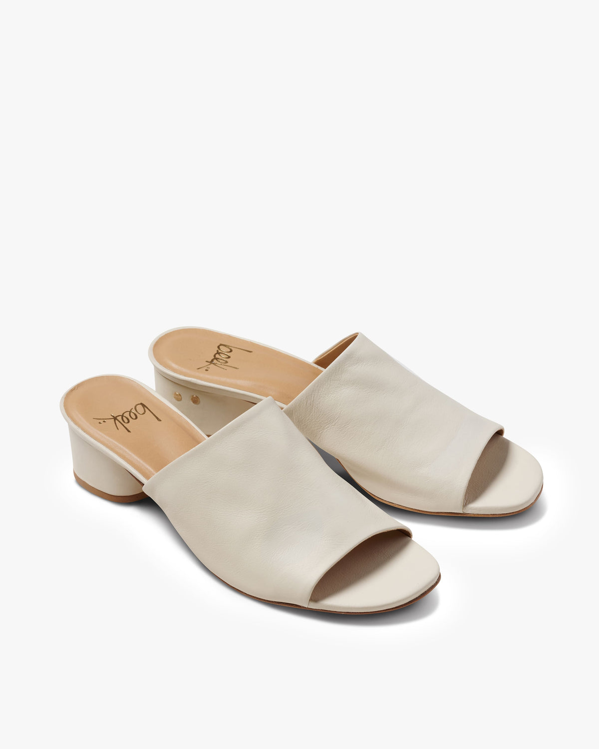 Stilt leather heeled sandal in vanilla - product side shot