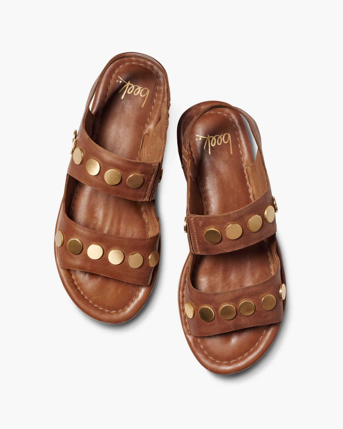 Strix leather back strap sandals in cognac with metallic studs - product top shot