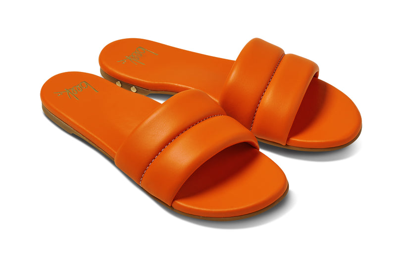 Sugarbird leather slide sandal in flame - product angle shot
