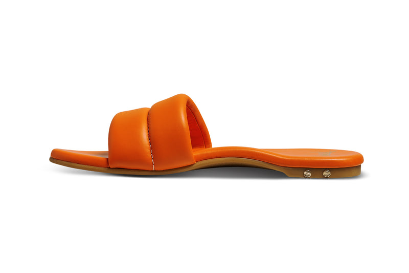 Sugarbird leather slide sandal in flame - product side shot