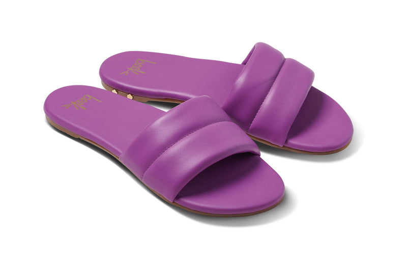 Sugarbird leather slide sandals in iris - angle shot