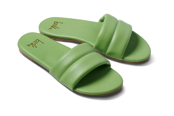 Sugarbird leather slide sandal in leaf - angle shot