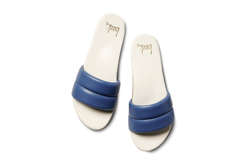 Sugarbird leather slide sandals in navy/vanilla - product top shot