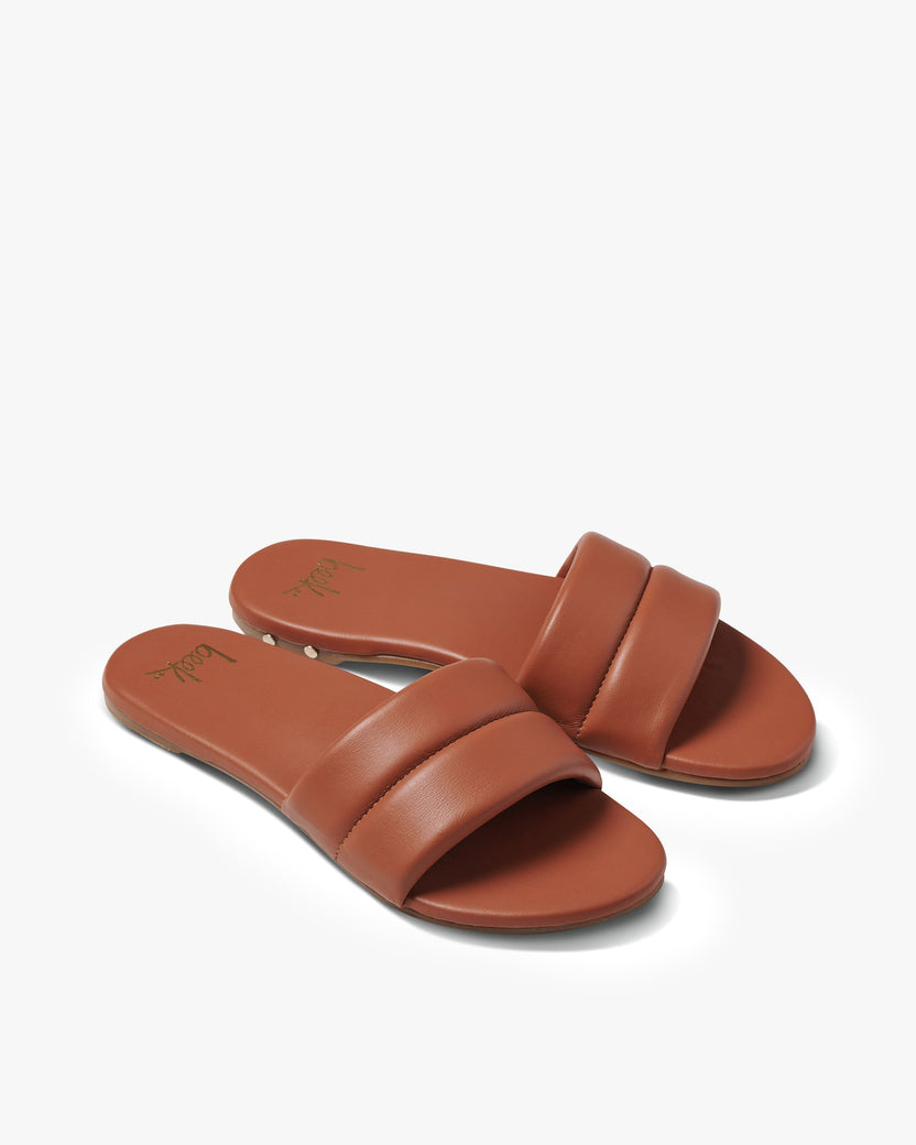 Sunbeam leather flip flop sandal in tan - angle shot
