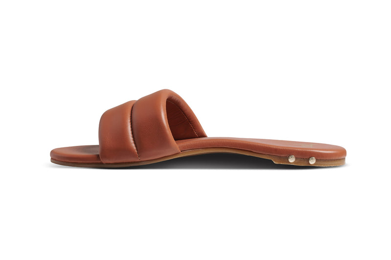 Sugarbird leather slide sandal in tan - side shot