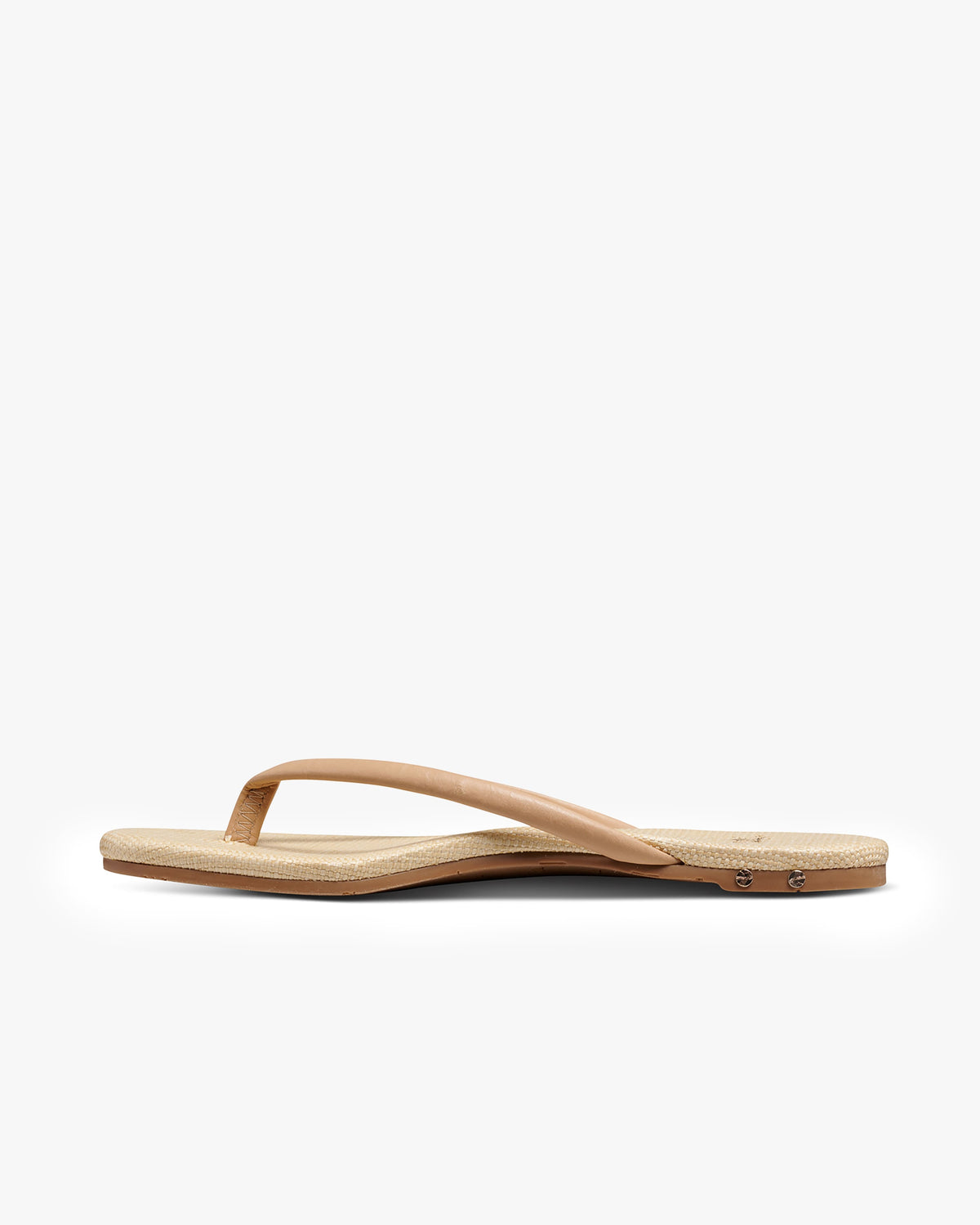 Sunbeam leather and raffia flip flop sandal in beach raffia - product side shot