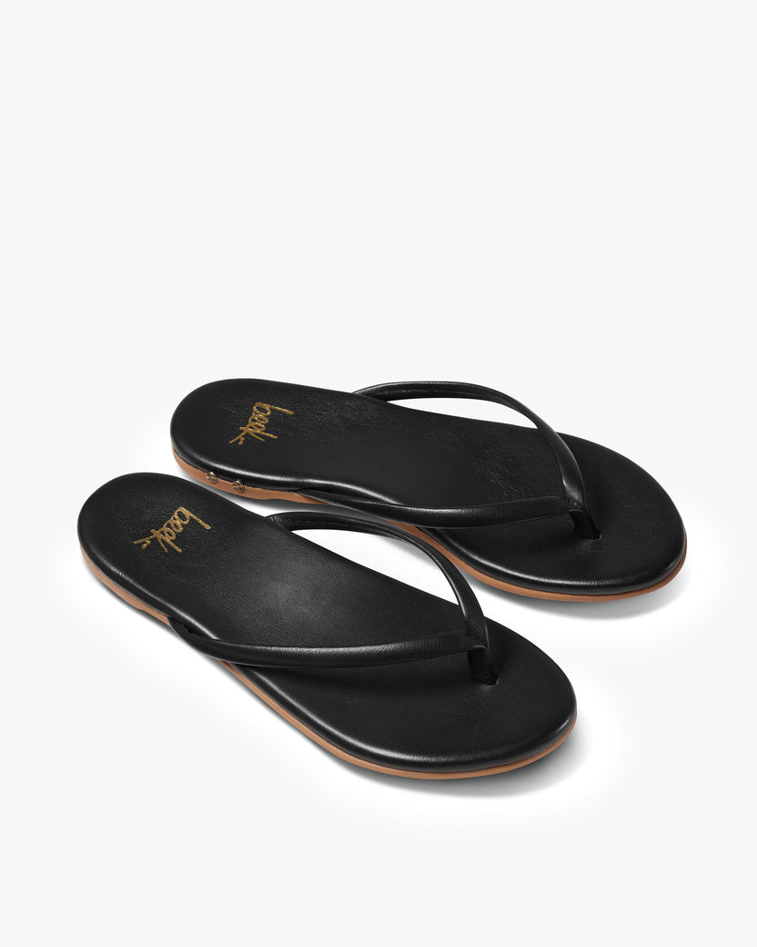 Sunbeam leather flip flop sandal in black - angle shot