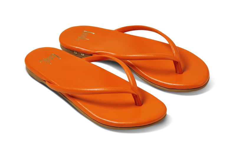 Sunbeam leather flip flop sandals in flame - product angle shot
