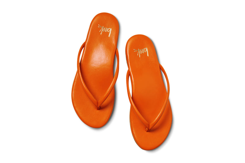 Sunbeam leather flip flop sandals in flame - product top shot