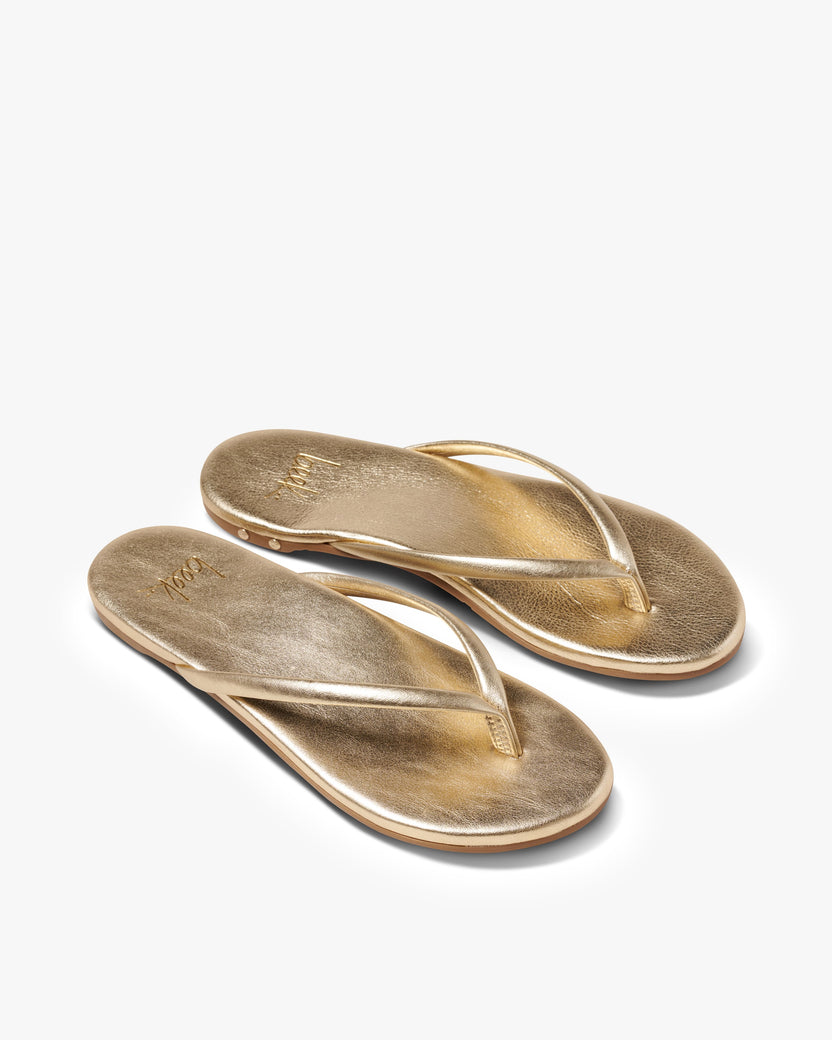 Sunbeam leather flip flop sandal in gold - product angle shot