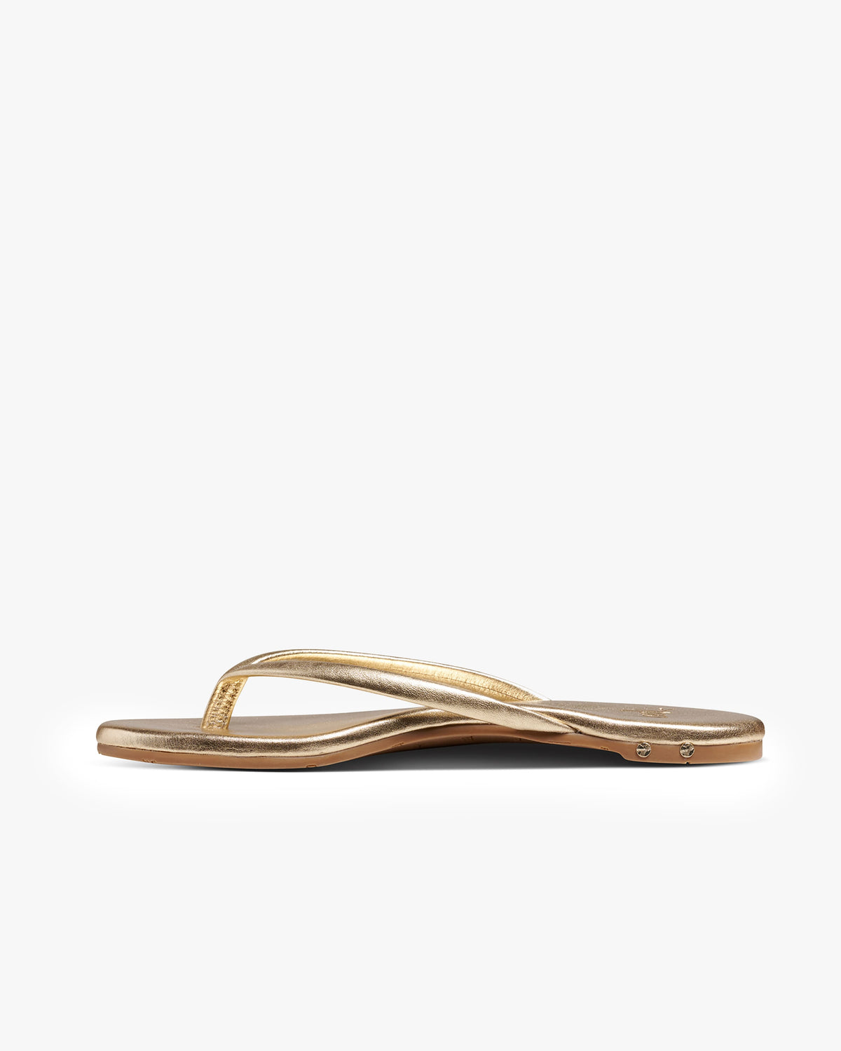 Sunbeam leather flip flop sandal in gold - product side shot