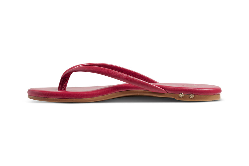 Sunbeam leather flip flop sandal in lipstick - product side shot