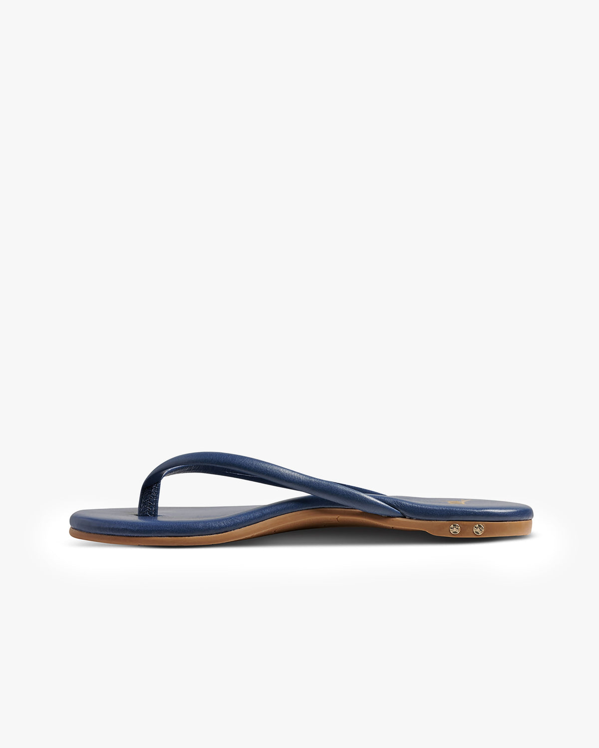 Sunbeam leather flip flop sandal in navy - product side shot