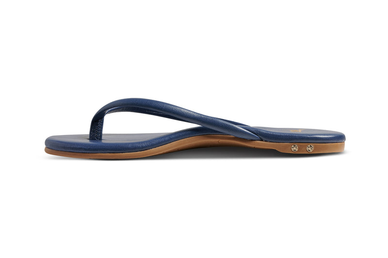 Sunbeam leather flip flop sandal in navy - product side shot