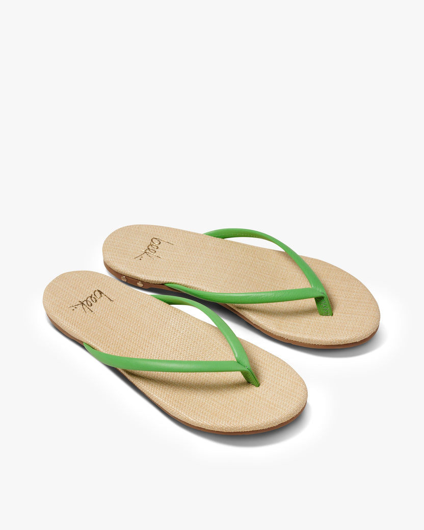 Sunbeam leather and raffia flip flop sandal in palm raffia - product angle shot