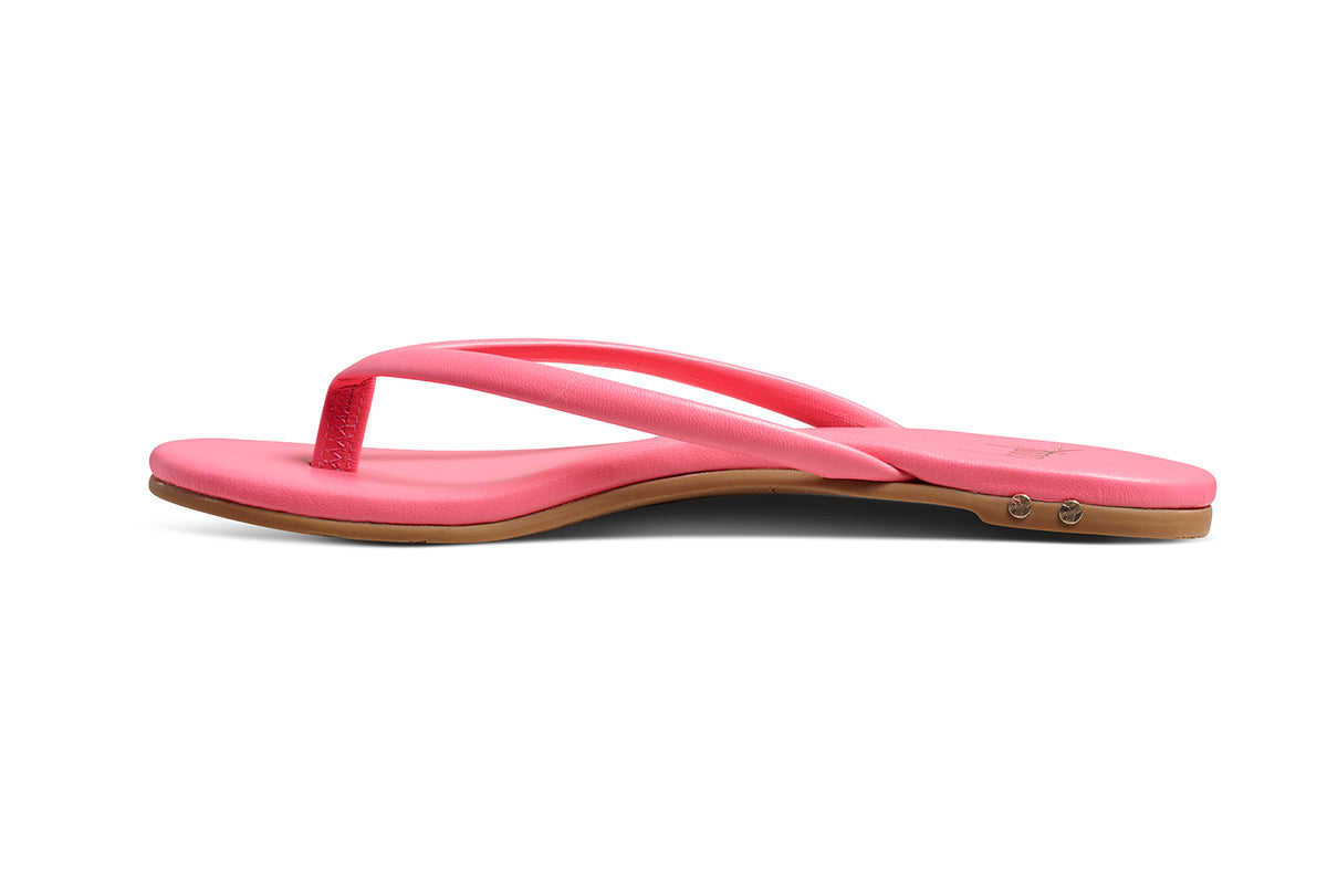 Sunbeam leather flip flop sandals in peony - product side shot