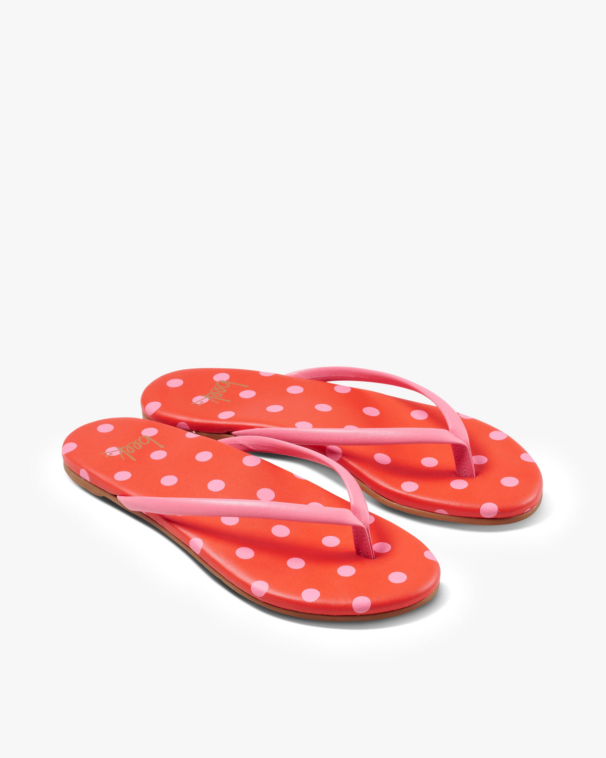 Sunbeam leather flip flop sandal with polka dots in peony/tomato - product angle shot