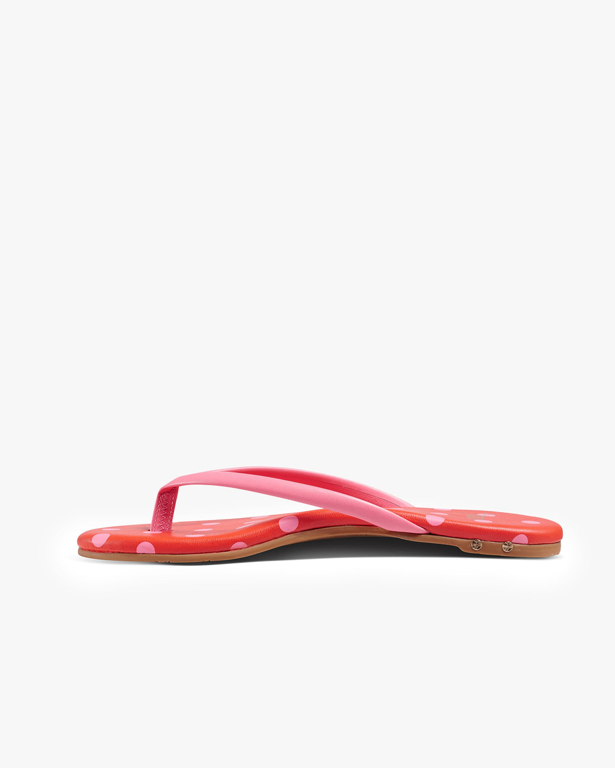 Sunbeam leather flip flop sandal with polka dots in peony/tomato - product side shot