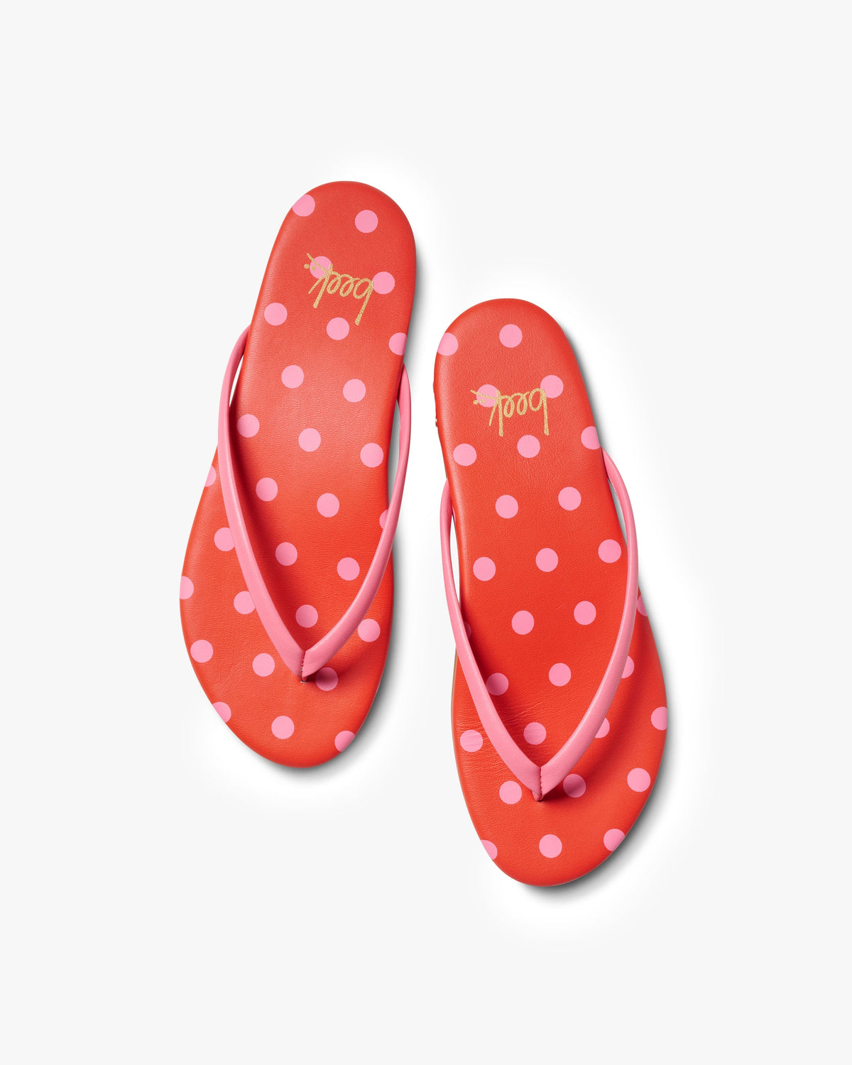 Sunbeam leather flip flop sandal with polka dots in peony/tomato - product top shot