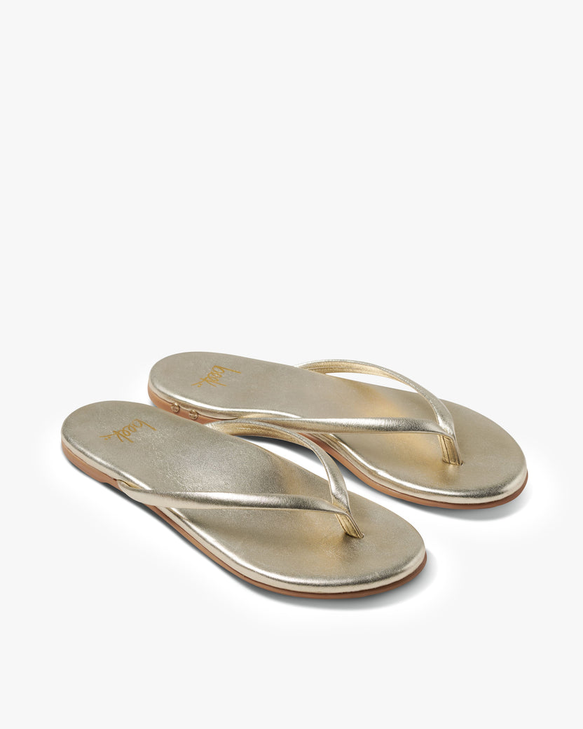 Sunbeam leather flip flop sandal in platinum - angle shot