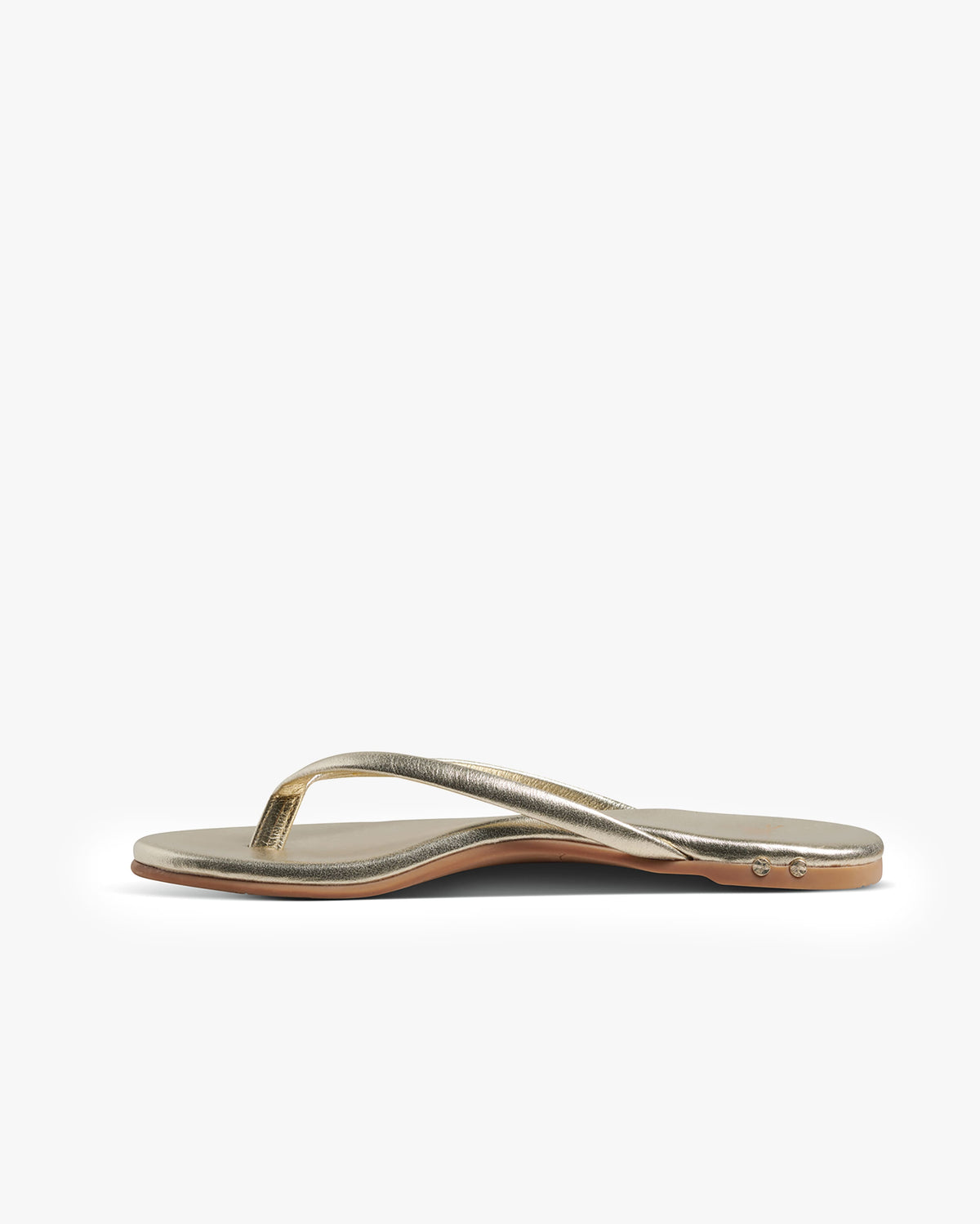 Sunbeam leather flip flop sandal in platinum - side shot