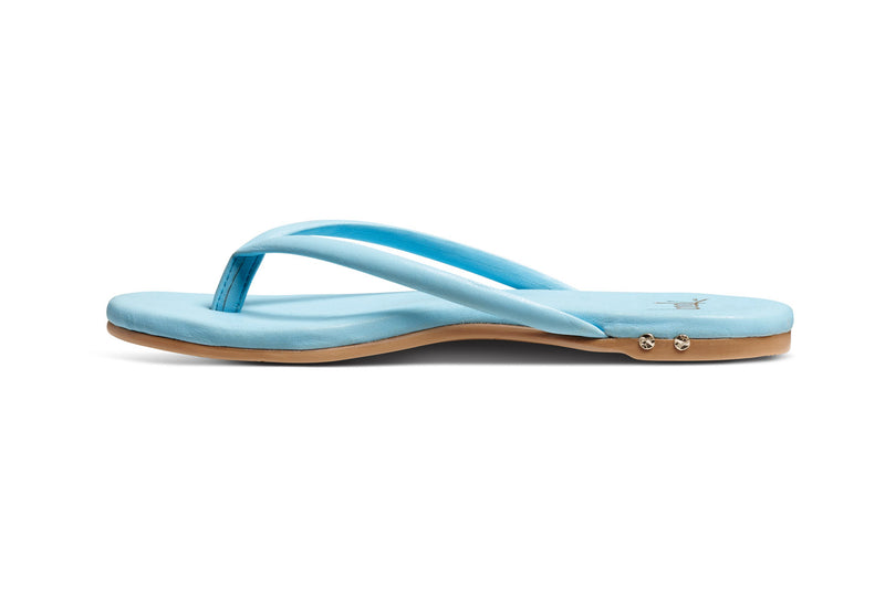 Sunbeam leather flip flop sandals in sky - product side shot