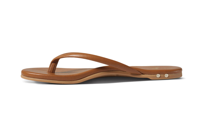 Sunbeam leather flip flop sandal in tan - side shot
