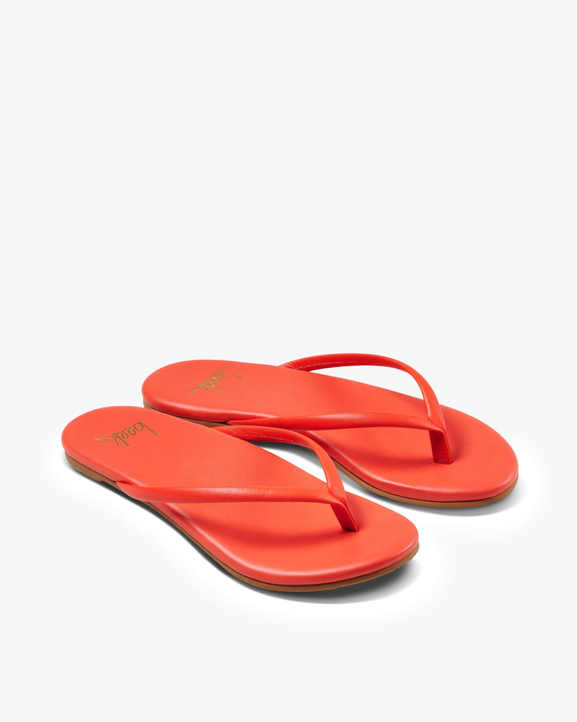 Sunbeam leather flip flop sandals in tomato - product angle shot
