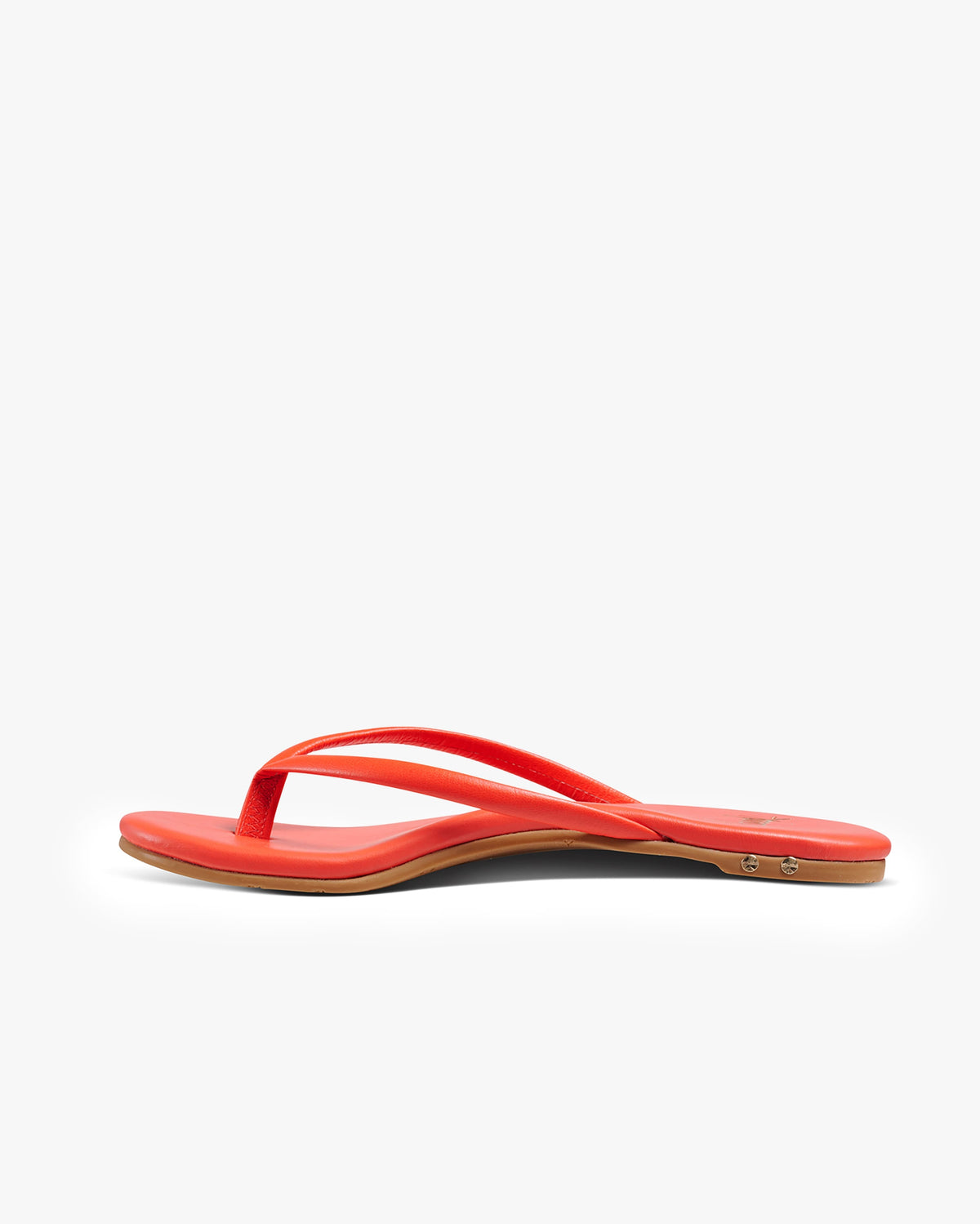 Sunbeam leather flip flop sandals in tomato - product side shot